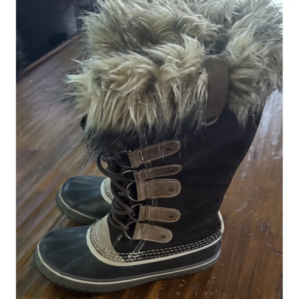 Sorel Joan Of Arctic Womens 9 Hawk Brown Waterproof Fur Snow Boots NL1540